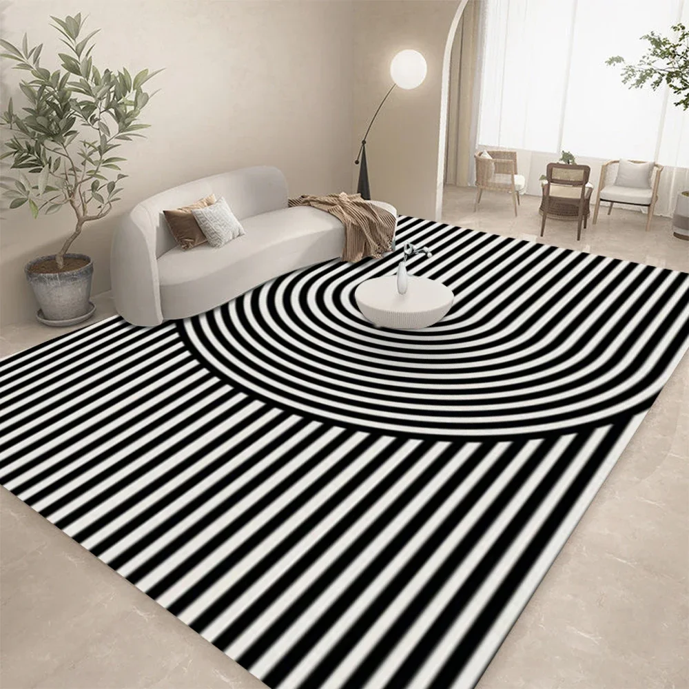 Home Lines Textiles - Karpet Seni Abstrak Garis Geometris Hitam