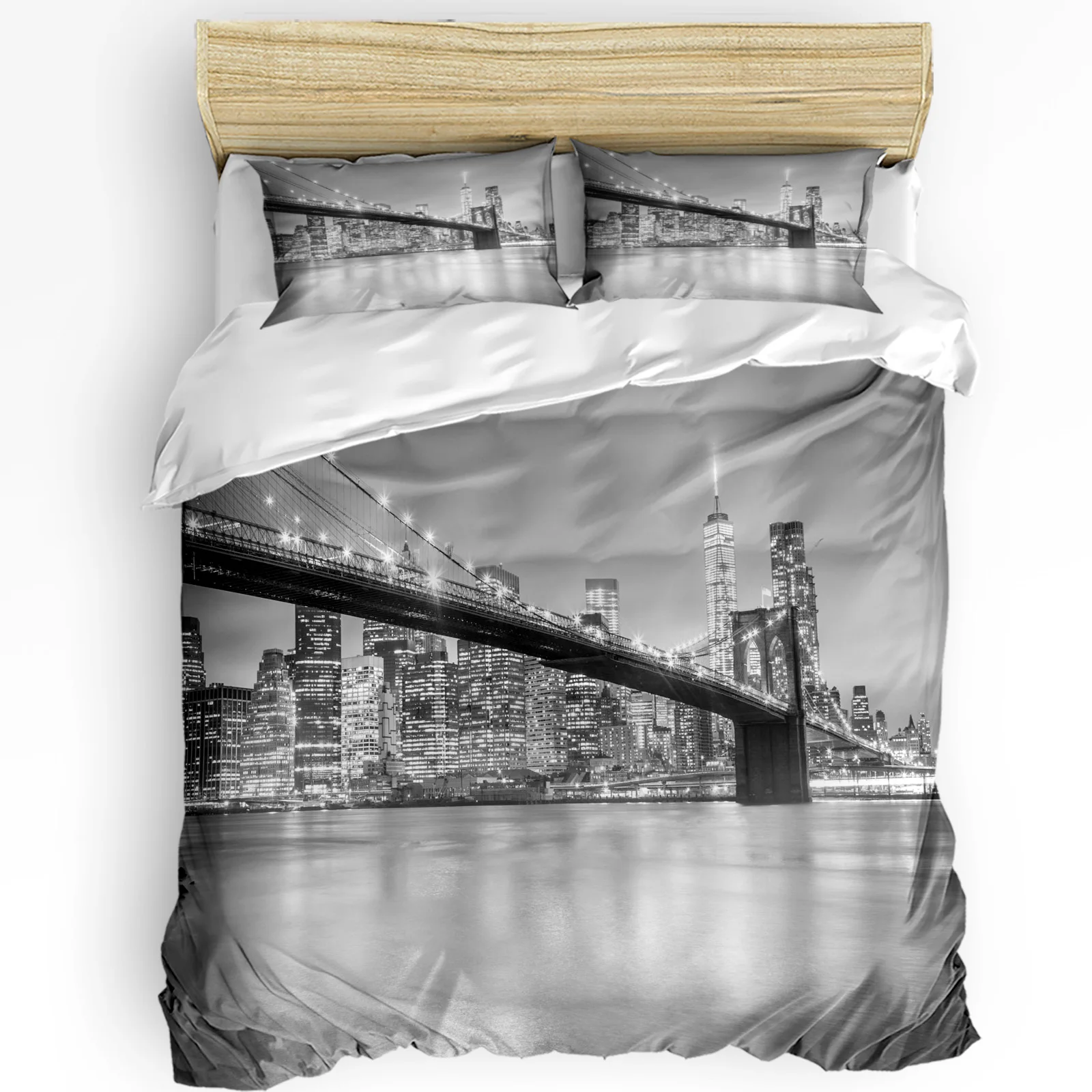 Home Textiles New York - 3pcs Set Sprei Abu-abu Pemandangan Kota