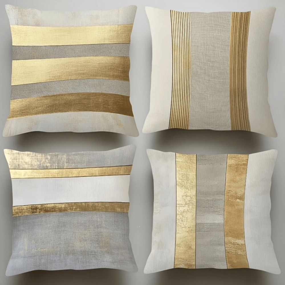 Luxury Home Textiles Usa - Sarung Bantal Bergaris Emas dan Netral